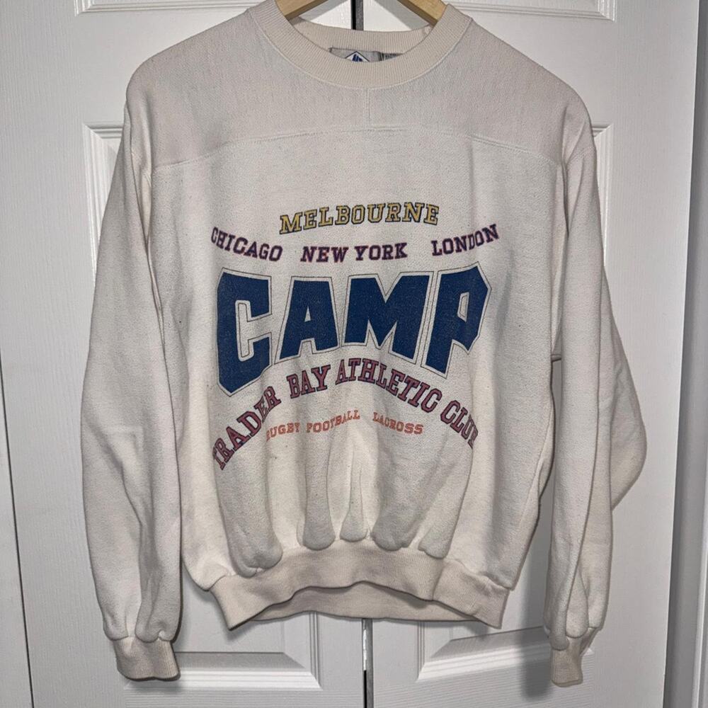 Vintage 1990s trader bay camp graphic athletic sweatshirt size small